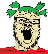 4chan anime clothes glasses green_hair hair mustache open_mouth soyjak stubble variant:a24_slowburn_soyjak white_skin yotsoyba // 454x520 // 19.1KB