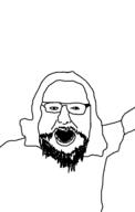 arm beard clothes glasses hair open_mouth soyjak variant:unknown // 750x1177 // 72.9KB