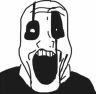 clothes gaster_(undertale) horror open_mouth soyjak undertale variant:markiplier_soyjak video_game // 873x855 // 184.9KB