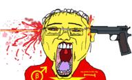 asian beta_male blood bloodshot_eyes clothes country ear firearm flag glasses gun hair open_mouth pistol soyjak subvariant:chudjak_front suicide variant:chudjak vietnam vietnamese yellow yellow_skin // 1109x673 // 586.2KB