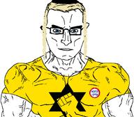 badge blue_eyes buff closed_mouth clothes ear fist flag glasses hair hat israel judaism kahana kippah subvariant:chudjak_front subvariant:muscular_chud variant:chudjak vein yellow_hair // 1060x928 // 76.3KB