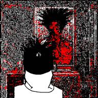 2soyjaks deep_fried distorted glasses hair mirror open_mouth red schizo schizophrenia soyjak stretched_mouth stubble variant:markiplier_soyjak // 600x600 // 75.7KB