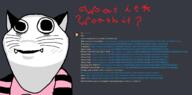 animal cat closed_mouth clothes discord irony_server ironyhub meme sillytime smile smilecat soyjak subvariant:impish_meowjak text variant:impish_soyak_ears whisker // 1598x794 // 173.9KB