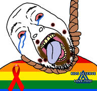 aids bloodshot_eyes boylover_symbol crying flag gay hanging lgbt monkeypox nambla open_mouth pedophile poop rope soyjak stubble suicide tongue variant:bernd yellow_teeth // 768x719 // 304.9KB