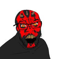 angry black_skin darth_maul glasses horn movie orange_eyes sci-fi soyjak star_wars stubble tv_(4chan) variant:feraljak yellow_teeth // 1500x1500 // 109.9KB