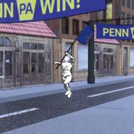 3d animated banner ear flag full_body holding_flag holding_object pennsylvania road running soyjak stubble text variant:impish_soyak_ears // 800x800 // 10.5MB