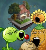 4soyjaks glasses open_mouth peashooter plant plants_vs_zombies potato soyjak stubble sunflower variant:gapejak variant:impish_soyak_ears variant:markiplier_soyjak2 variant:soyak video_game wall_nut // 752x805 // 798.1KB