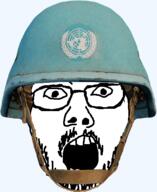 combat_helmet cropped glasses head helmet looking_at_you open_mouth soyjak stubble united_nations variant:unknown // 400x489 // 204.9KB