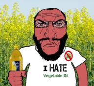 angry arm background balding beard bottle closed_mouth clothes flower glasses hand holding_object i_hate oil olive plant punisher_face seed_oil soyjak subvariant:science_lover tshirt variant:markiplier_soyjak vegetable_oil // 1017x935 // 1.4MB