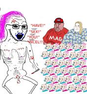 anger_mark arm baby blood confederate glasses hair hand holding_knife holding_object knife leg maga makeup nordic_chad open_mouth penis soyjak stubble text trad_wife tranny variant:soyak variant:wojak wojak // 2000x2174 // 410.2KB