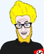 beard blue_eyes clothes glasses hair nazism smile soyjak swastika variant:jimmy_numale white_skin yellow_beard yellow_hair // 1296x1581 // 60.5KB