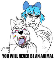 anime blue_hair bow choke_hold chud cirno flag furry gay headlock ribbon soyjak strangling the_weak_should_fear_the_strong touhou tranny variant:bernd variant:chudjak video_game // 530x573 // 149.1KB