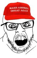 angry cap clothes crazed donald_trump glasses hat maga mustache open_mouth politics soyjak stubble variant:feraljak // 810x1278 // 348.3KB