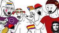 acne bad_teeth balding beret bicycle_helmet brainlet catalonia che_guevara clothes communism drool feminism flag glasses hairy hat helmet holding_flag holding_object lgbt meta:tagme nipple nose_piercing nose_ring open_mouth raised_fist_(symbol) retard soyjak stubble tshirt variant:soyak wojak // 1066x600 // 435.4KB