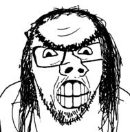 angry clenched_teeth glasses hair long_hair merge mustache soyjak stubble unibrow variant:feraljak // 1098x1114 // 54.4KB