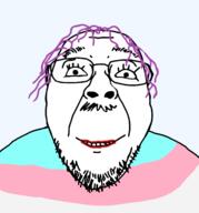 clothes eyelashes flag glasses mustache purple_hair redraw smile soyjak stubble template tranny variant:bernd // 2014x2164 // 351.3KB