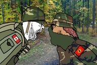 2soyjaks bandana camouflage canada first_nations glasses helmet history irl_background looking_at_each_other m1_helmet military military_cap mohawk native_american oka_crisis soyjak stubble variant:quarrel_soyjaks // 1500x1000 // 2.3MB