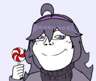 clothes female glasses hair hex_maniac holding_lollipop holding_object lollipop pokemon purple_eyes purple_hair soyjak subvariant:soylita variant:gapejak video_game // 1012x861 // 59.9KB