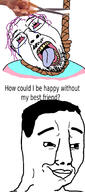 2soyjaks bloodshot_eyes crying glasses hair hanging mustache purple_hair rope scissors smile smirk smug soyjak stubble suicide text tranny variant:bernd variant:chudjak // 794x1803 // 543.7KB