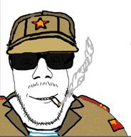 badge cap cigarette clothes communism glasses hammer_and_sickle hat mustache russia smile smoke soviet_union soyjak star stubble sunglasses uniform variant:punkjak // 523x545 // 121.9KB