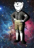 adolf_hitler animated arm clothes ear full_body hair hand leg mustache nazism smile soyjak space stubble variant:impish_soyak_ears // 486x685 // 573.0KB