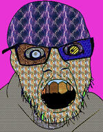 angry colorful crazed glasses lightning mustache no_eyebrows open_mouth patternjak soyjak stubble variant:feraljak // 750x962 // 1.1MB