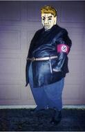 armband bloodshot_eyes brown_hair brown_skin clothes crying fat full_body hair irl jacket mexican_twink nazism soyjak swastika variant:chudjak // 322x501 // 192.3KB