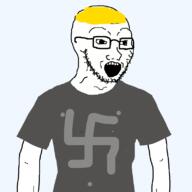 arm clothes glasses hair nate nazism open_mouth soyjak stubble swastika tshirt variant:soyak yellow_hair // 800x800 // 73.9KB