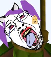 bloodshot_eyes cat_ear crying glasses hair hanging mustache open_mouth osrs pedophile purple_hair rope runescape soyjak stubble tongue tranny variant:bernd vg_(4chan) video_game // 681x757 // 123.8KB