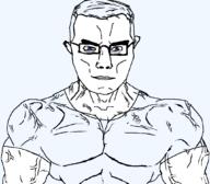 arm blue_eyes buff closed_mouth clothes glasses hair soyjak subvariant:chudjak_front subvariant:muscular_chud template tshirt variant:chudjak vein // 1059x929 // 68.6KB