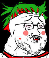 4chan anime clothes fat green_hair hair otaku soyjak stubble tshirt variant:soyak weeb yotsoyba // 676x800 // 202.8KB