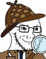 clothes detective glasses hat magnifying_glass necktie paper smug soyjak stubble suit variant:soyak // 708x900 // 298.9KB