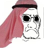 arab closed_mouth deformed frown ghutrah glasses keffiyeh soyjak stubble variant:soyak // 387x419 // 54.6KB