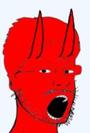 angry demon ear glasses hair horn mustache open_mouth red_skin stubble variant:unknown // 334x491 // 59.9KB