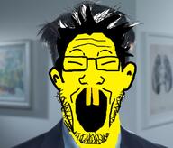 asian closed_eyes ear glasses hair irl_background open_mouth small_eyes soyjak stubble variant:markiplier_soyjak yellow yellow_skin yellow_teeth // 689x588 // 280.7KB