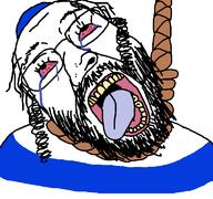 beard bloodshot_eyes clothes crying glasses hair hanging hat judaism kippah large_nose mustache open_mouth rope soyjak suicide variant:bernd // 768x719 // 1.6MB