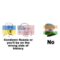 bloodshot_eyes country crying fat flag flag:india flag:ukraine flag:united_states glasses india large_eyebrows open_mouth russia russo_ukrainian_war soyjak stretched_mouth stubble text ukraine variant:soyak wojak // 3464x3464 // 421.9KB