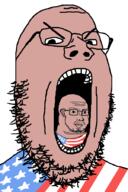 2soyjaks amerimutt angry country flag glasses open_mouth soyjak stubble subvariant:duzjak united_states variant:gapejak variant:soyak vore white_skin // 600x900 // 22.6KB