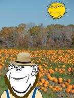 2soyjaks amish beard closed_mouth clothes ear farm farmer glasses hat pumpkin smile soyjak stubble subvariant:wholesome_soyjak sun variant:gapejak variant:impish_soyak_ears // 775x1024 // 566.7KB