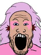 blue_eyes cartoon clothes earring hair jem long_hair open_mouth pink_hair soyjak stubble variant:markiplier_soyjak white_skin // 600x800 // 152.7KB