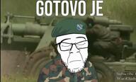 bosnia camouflage closed_eyes closed_mouth clothes frown glasses hat its_just_getting_started military_beret military_uniform music serbia soyjak stubble text variant:feraljak war // 1280x776, 25.2s // 4.1MB