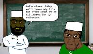 2soyjaks arab beard blackboard brown_eyes brown_skin classroom clothes crescent_and_star flag:pakistan glasses iq irl_background islam school speech_bubble stubble subvariant:tetojak taqiyah teacher variant:feraljak yellow_teeth // 1019x601 // 454.1KB