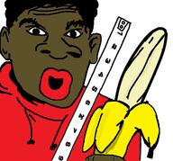 banana black_skin clothes ear food fruit hair hand holding_object open_mouth ruler soyjak thrembo variant:56jak // 451x420 // 26.4KB