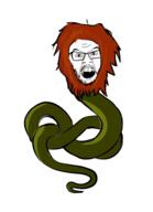 angry demiurge eat_the_bugs flower full_body glasses gnosticism lion mustache open_mouth plant religion serpent smile soyjak stubble variant:feraljak // 390x537 // 58.0KB