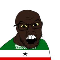 black_skin clothes country flag flag:somaliland glasses open_mouth small_eyes somaliland soyjak stubble variant:feraljak // 1500x1500 // 45.7KB