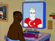 2soyjaks angry black_skin buff cartoon closed_mouth country ear flag frame glasses hair homer_simpson mirror open_mouth smile soyjak subvariant:chudjak_front subvariant:muscular_chud the_simpsons turkiye variant:chudjak vein // 625x469 // 229.6KB