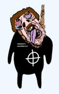 arm bloodshot_eyes brown_eyes brown_hair celtic_cross crying deformed full_body glasses hand hanging leg open_mouth pink_skin rope soyjak stubble subvariant:brunetto suicide text tongue total_cracker_death variant:bernd white_nationalism yellow_teeth // 720x1132 // 214.3KB