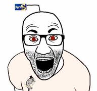 antenna clothes glasses open_mouth red_eyes soyjak stubble tshirt variant:el_perro_rabioso ylilauta // 473x443 // 25.6KB