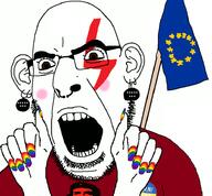 angry badge blush brown_eyes che_guevara clothes communism ear earring european_union flag flag:european_union flag:lgbt_pride_flag flag:ukraine glasses hand leftist open_mouth painted_nails poland polish polish_text politics soyjak star_(symbol) stubble subvariant:slutson teeth ukraine variant:cobson // 929x860 // 105.6KB