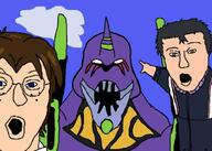 2soyjaks aida_kensuke anime brown_hair evangelion_unit-01 glasses hair mecha neon_genesis_evangelion open_mouth pointing sci-fi soyjak suzuhara_touji variant:two_pointing_soyjaks white_skin // 746x532 // 75.9KB